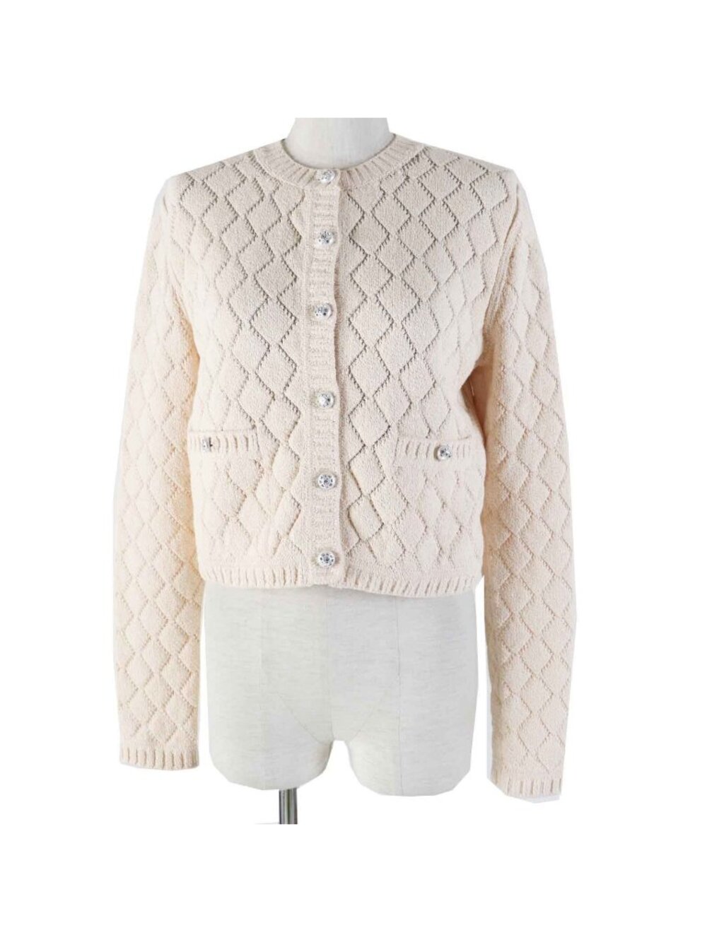 Chanel 23S Rhinestone CC Logo Cropped Length Cardigan with Buttons Light Orange